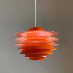 Best Pamono Danish Modern Orange Lacquered Hanging Light by Sven Middelboe for Nordisk Solar, 1980s