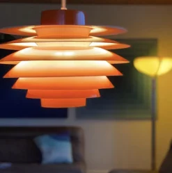 Best Pamono Danish Modern Orange Lacquered Hanging Light by Sven Middelboe for Nordisk Solar, 1980s