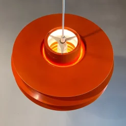 Best Pamono Danish Modern Orange Lacquered Hanging Light by Sven Middelboe for Nordisk Solar, 1980s