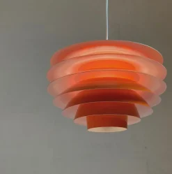 Best Pamono Danish Modern Orange Lacquered Hanging Light by Sven Middelboe for Nordisk Solar, 1980s