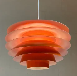 Best Pamono Danish Modern Orange Lacquered Hanging Light by Sven Middelboe for Nordisk Solar, 1980s