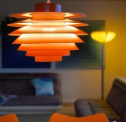 Best Pamono Danish Modern Orange Lacquered Hanging Light by Sven Middelboe for Nordisk Solar, 1980s
