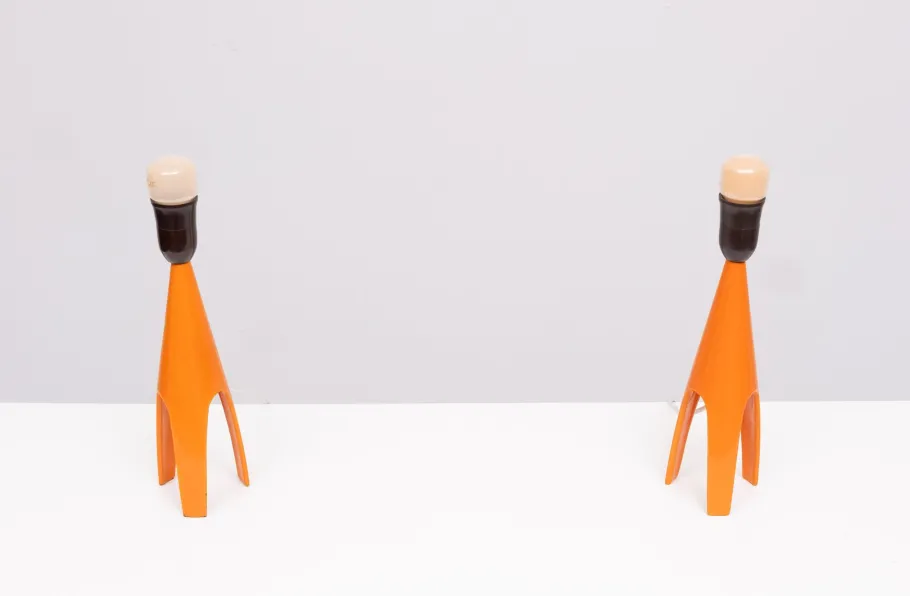 Clearance Pamono Danish Orange Enamel Table Lamps by Voss Belysning, 1950s, Set of 2