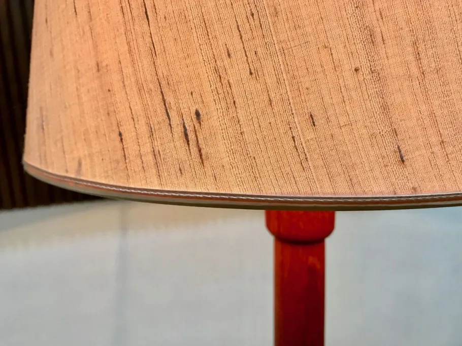 Pamono Danish Solid Teak Wood Floor Lamp with Wild Silk Lampshade, 1960s