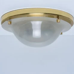 Best Pamono Domed Brass and Frosted Glass Flush Mount attributed to Hillebrand, 1960s