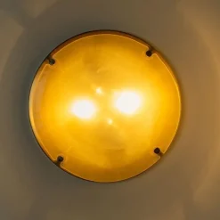 Best Pamono Domed Brass and Frosted Glass Flush Mount attributed to Hillebrand, 1960s