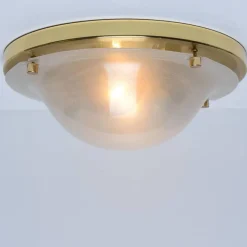 Best Pamono Domed Brass and Frosted Glass Flush Mount attributed to Hillebrand, 1960s