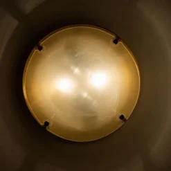 Best Pamono Domed Brass and Frosted Glass Flush Mount attributed to Hillebrand, 1960s