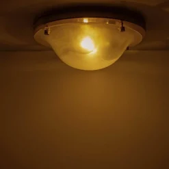 Best Pamono Domed Brass and Frosted Glass Flush Mount attributed to Hillebrand, 1960s