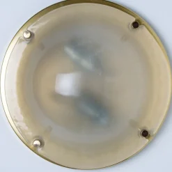 Best Pamono Domed Brass and Frosted Glass Flush Mount attributed to Hillebrand, 1960s