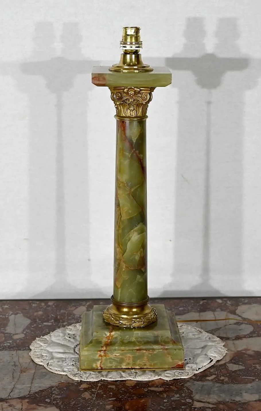 Best Pamono Early 20th Century Empire Column Lamp in Green Onyx
