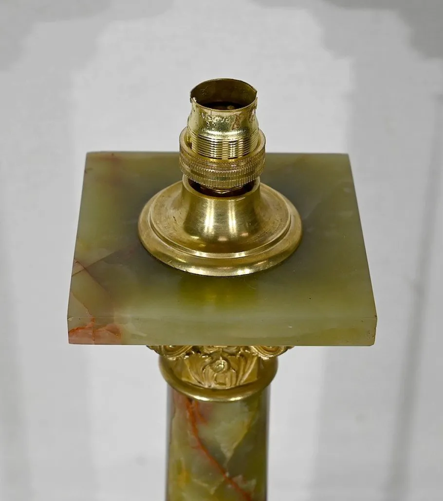 Best Pamono Early 20th Century Empire Column Lamp in Green Onyx