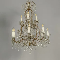 Best Pamono Early 20th Century Italian Glass Drop Chandelier with Brass Structure, 1900s