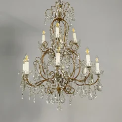 Best Pamono Early 20th Century Italian Glass Drop Chandelier with Brass Structure, 1900s