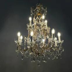 Best Pamono Early 20th Century Italian Glass Drop Chandelier with Brass Structure, 1900s