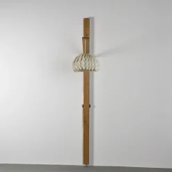 Clearance Pamono Elm Floor Lamp with Pleated Paper Shade, France, 1970s