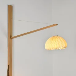Clearance Pamono Elm Floor Lamp with Pleated Paper Shade, France, 1970s