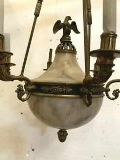 Clearance Pamono Empire Chandelier in Bronze and Alabaster, 1800s