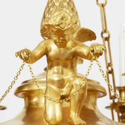 Clearance Pamono Empire Style Chandelier in Gilded Bronze with Cherubs, 1950s