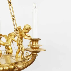 Clearance Pamono Empire Style Chandelier in Gilded Bronze with Cherubs, 1950s