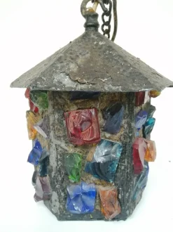 Best Pamono English Arts & Crafts Glass, Lead & Hammered Sheet Metal Porch Lantern by Peter Marsh, 1950s