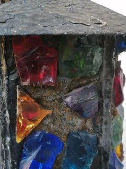 Best Pamono English Arts & Crafts Glass, Lead & Hammered Sheet Metal Porch Lantern by Peter Marsh, 1950s