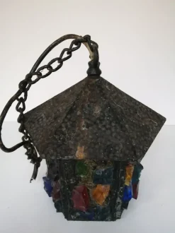 Best Pamono English Arts & Crafts Glass, Lead & Hammered Sheet Metal Porch Lantern by Peter Marsh, 1950s