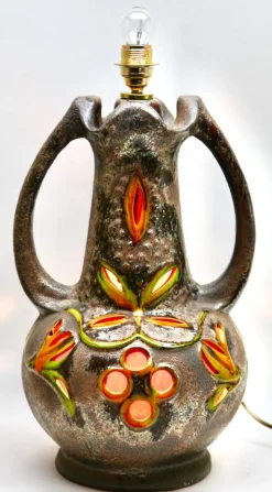 Outlet Pamono Fat Lava Floor Lamp in Orange and Green Drip-Glaze by Walter Gerhards