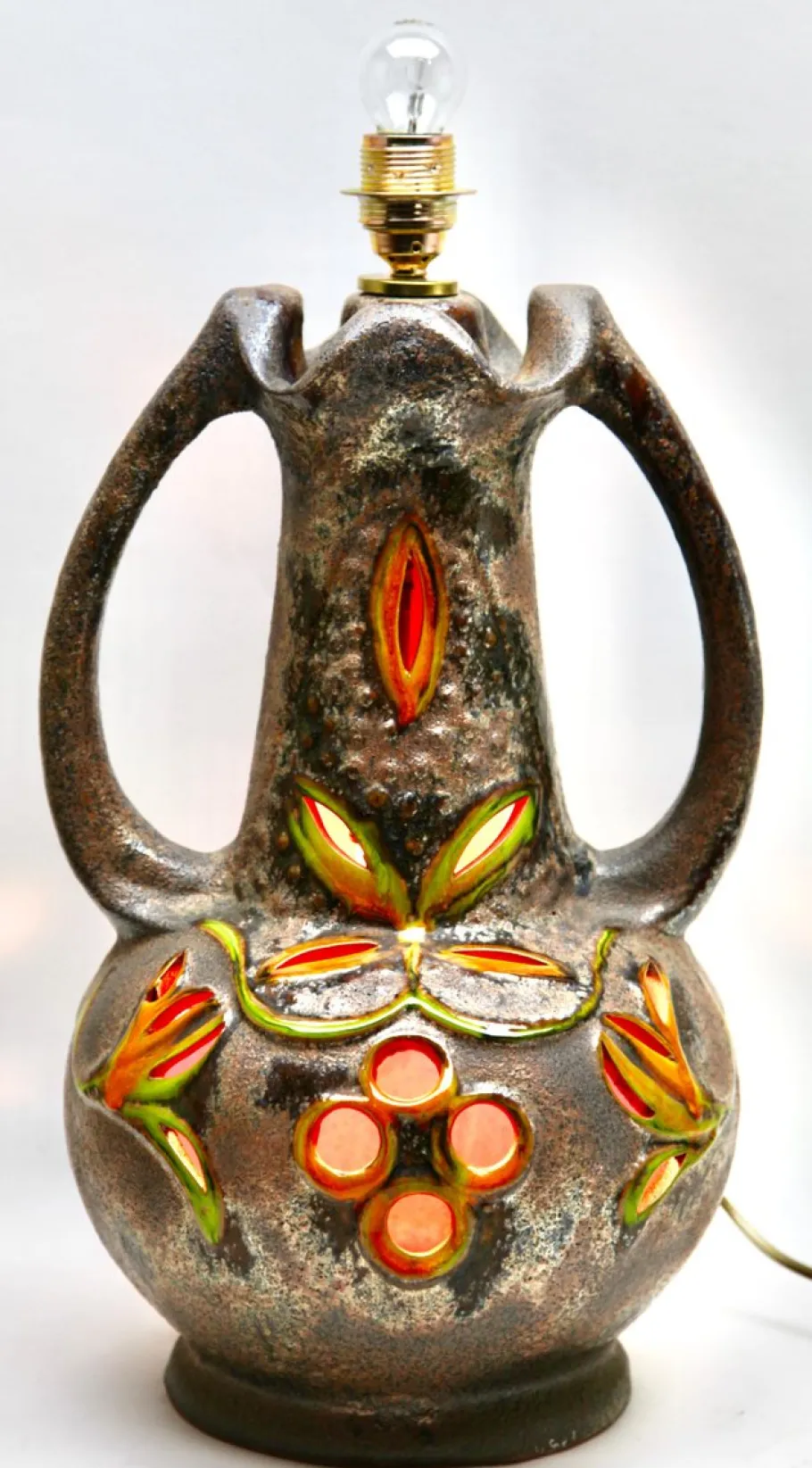 Outlet Pamono Fat Lava Floor Lamp in Orange and Green Drip-Glaze by Walter Gerhards