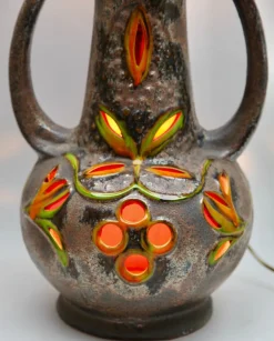 Outlet Pamono Fat Lava Floor Lamp in Orange and Green Drip-Glaze by Walter Gerhards