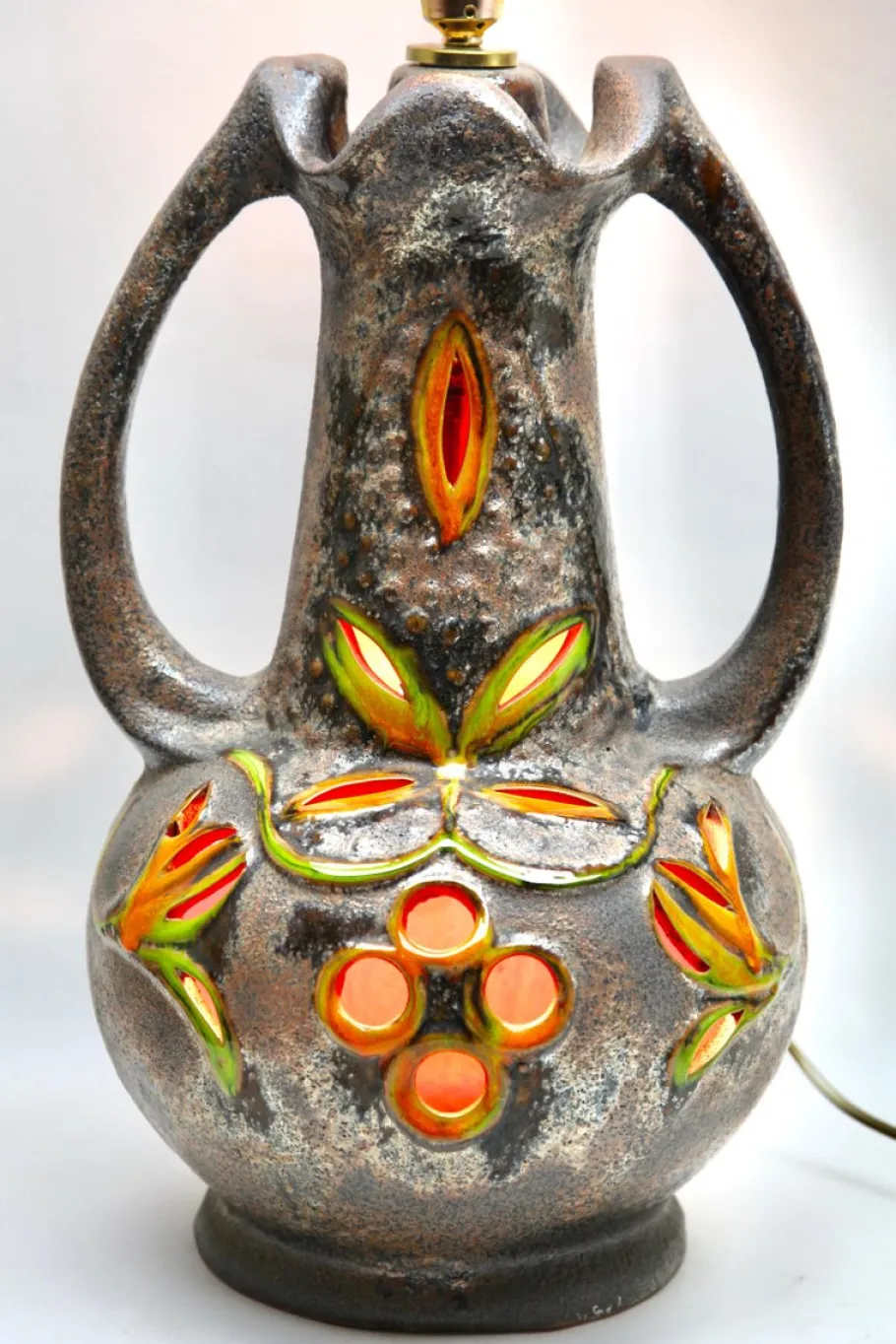 Outlet Pamono Fat Lava Floor Lamp in Orange and Green Drip-Glaze by Walter Gerhards