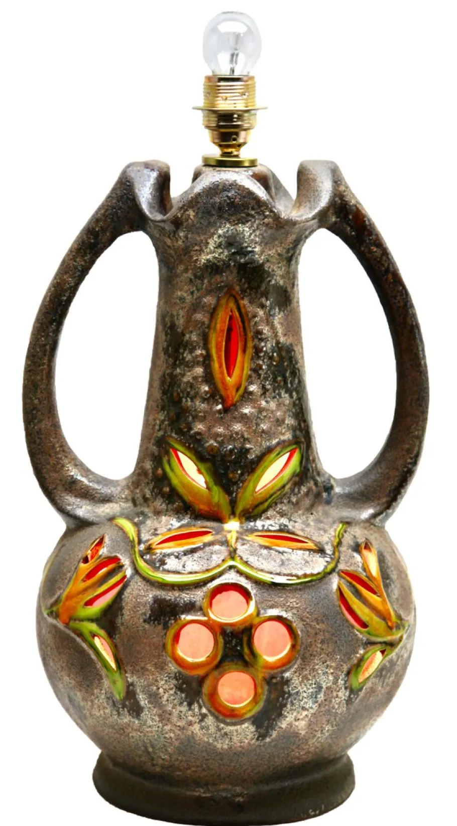 Outlet Pamono Fat Lava Floor Lamp in Orange and Green Drip-Glaze by Walter Gerhards