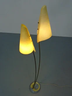 Pamono Fiberglass & Brass Floor Lamp by Carl Auböck for Dame & Co. Neheim, Germany, 1950s