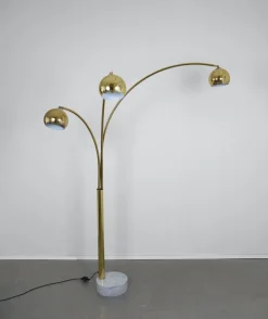 Pamono 3-Fingers Brass Arc Lamp with Marble Base by Goffredo Reggiani for Reggiani Lighting, Italy, 1960s