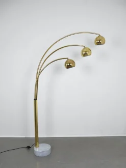 Pamono 3-Fingers Brass Arc Lamp with Marble Base by Goffredo Reggiani for Reggiani Lighting, Italy, 1960s