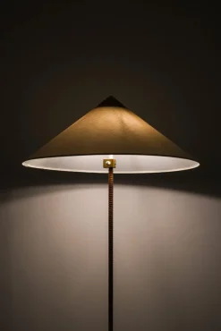 Pamono Floor Lamp in Brass and Cane attributed to Paavo Tynell, 1950s