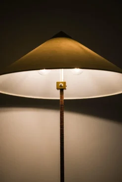 Pamono Floor Lamp in Brass and Cane attributed to Paavo Tynell, 1950s