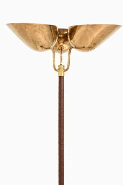 Pamono Floor Lamp in Brass and Leather attributed to Carl-Axel Acking, 1940s