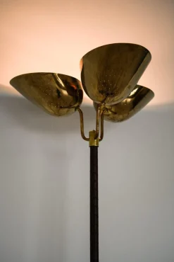 Pamono Floor Lamp in Brass and Leather attributed to Carl-Axel Acking, 1940s
