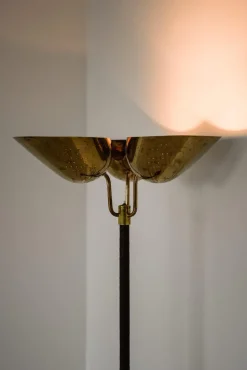 Pamono Floor Lamp in Brass and Leather attributed to Carl-Axel Acking, 1940s