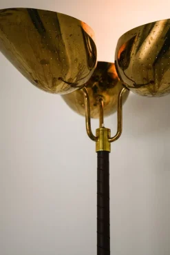 Pamono Floor Lamp in Brass and Leather attributed to Carl-Axel Acking, 1940s