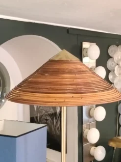 Clearance Pamono Floor Lamp in Brass and Rattan in the style of Paavo Tynell, Italy, 1960s