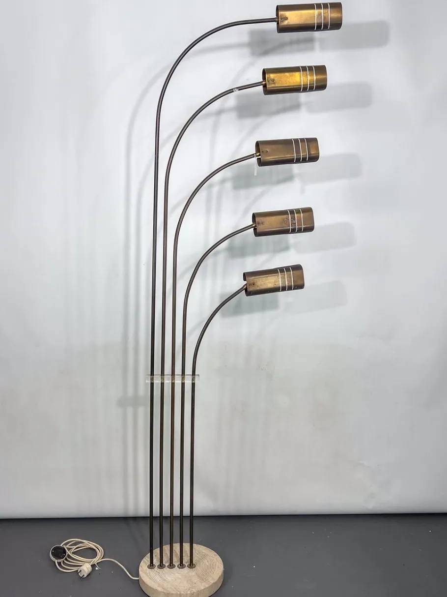 Hot Pamono Floor Lamp in Brass and Travertine attributed to Goffredo Reggiani, Italy, 1960s