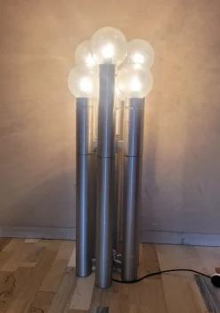 Best Pamono Floor Lamp in Brushed Aluminum Tubes and Murano Glass, Italy, 1970s