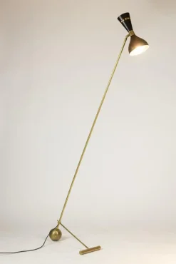 Sale Pamono Floor Lamp in Perforated Sheet Metal and Gilded Brass, 1960s