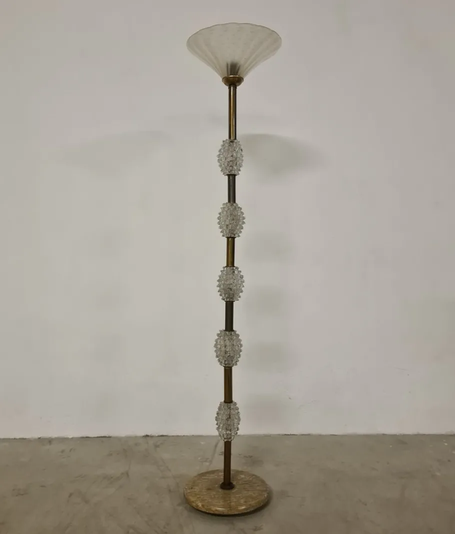 Hot Pamono Floor Lamp in Rostrato Glass attributed to Barovier & Toso, 1940s