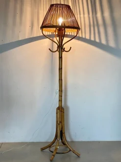 Best Pamono Floor Lamp in Rush and Bamboo, 1970s