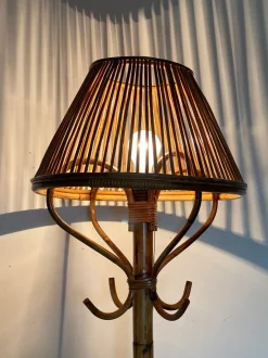 Best Pamono Floor Lamp in Rush and Bamboo, 1970s