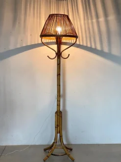 Best Pamono Floor Lamp in Rush and Bamboo, 1970s
