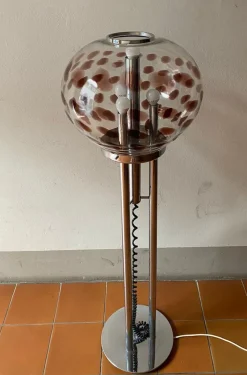 Clearance Pamono Floor Lamp in Steel and Murano Glass attributed to Mazzega, Italy, 1960s